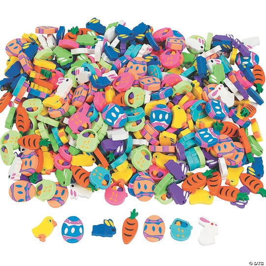 Fun Express; Fun Express - Bulk Mini Easter Eraser Assortment, Basket Stuffers, Classroom Supplies- 500; Category:Party Favors; Image:1